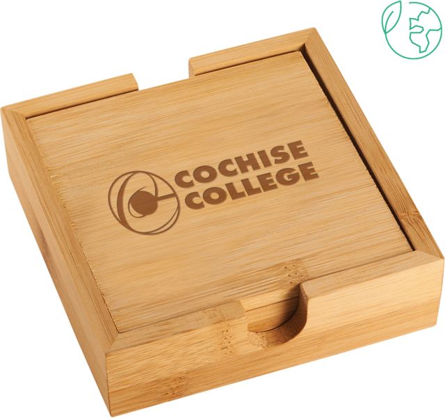 Cochise College Bamboo Coaster Set Cochise College Side Stacked Engraved - ONLINE ONLY